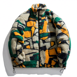 Fashionable Eco-Friendly Sherpa <b>Fleece</b> Canvas Winter <b>Jacket</b> Unisex Custom Design Full Zipper Stand Collar Loose Casual - Product Image 4