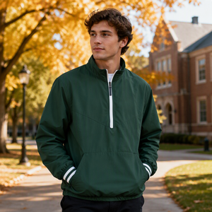 Wholesale Quarter <b>Zip</b> Pullover <b>Jacket</b> <b>Men</b> Poly Cotton Blend <b>Half</b> <b>Zip</b> Windbreaker Anorak Kangaroo Pocket Outdoor Casual - Product Image 5