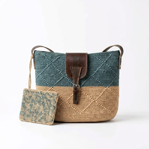 Sac à bandoulière/bandoulière en paille raphia bicolore tendance avec fermeture éclair pour les voyages et l'usage quotidien - Product Image 2