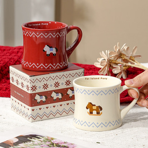 Tasses à café en céramique pour couple, motif cheval mignon, style simple, pour le <span class=keywords><strong>petit</strong></span>-<span class=keywords><strong>déjeuner</strong></span> au bureau - Product Image 1