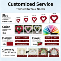 DKB Vente en gros de fleurs artificielles en soie pour mariage, fleurs artificielles personnalisées pour arche, arche de fleurs rouges en forme de corne pour la décoration de mariage