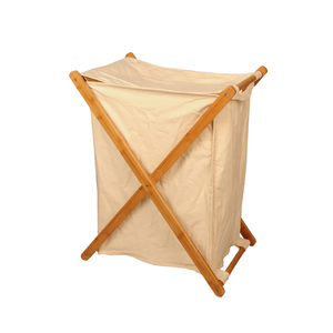 便携式可折叠大竹洗衣篮桶，带可折叠帆布储物篮 - Product Image 1