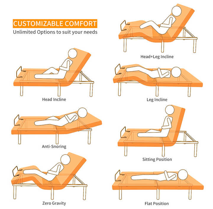 4 German Okin Motors Head Tilt and Lumbar Support Function Electric Adjustable Bed Base Frame with Massage