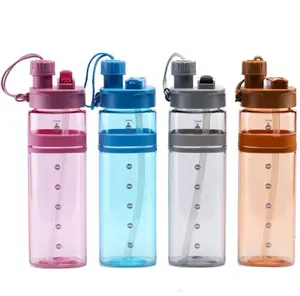 2022 מוצרי BPA משלוח ספורט ברור פלסטיק דלעת בקבוק עם קש מותג פרטי מים בקבוקים עם לוגו מותאם אישית