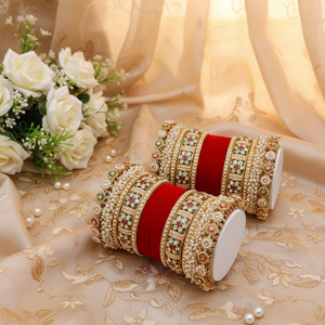 Handcrafted Bridal Velvet Bangles Set with Pota & Pearls Elegant Pearl <b>Bracelets</b> Fine Wedding Jewelry - Product Image 3