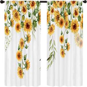Meilleures ventes Rideaux de cuisine style campagnard Tournesol Jaune à motifs floraux pour petite cafétéria, rideaux de fenêtre à volants, 2 panneaux personnalisables - Product Image 1