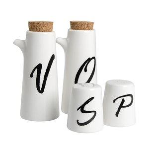 Ensembles de 4 pièces en porcelaine fine banque huile et vinaigre Bouteille Salière et poivrière Ensemble D'épices avec bois - Product Image 1