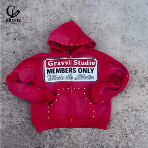 <span class=keywords><strong>Felpa</strong></span> con Zip GRAVVI Personalizzata Solo per Membri, Streetwear con Strass, <span class=keywords><strong>Felpa</strong></span> <span class=keywords><strong>Oversize</strong></span> <span class=keywords><strong>Viola</strong></span> con Dettagli Borchiati per Uomo - Product Image 1