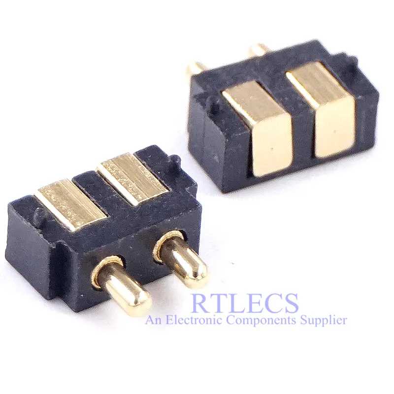 SMT Spring-Loaded Pogo Pin Connector 2 Pin 2.5 mm Grid 5.5 mm Height PCB Right Angle Surface Mount Pitch 2.5mm