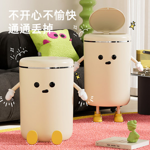 <b>Desktop</b> Trash Can Round Push Button Lid Large Capacity Indoor Home Bathroom Toilet Waterproof Design - Product Image 3