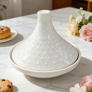 Tajine en céramique blanche de luxe avec bord doré, style marocain, mini pot en porcelaine pour la cuisson et le service - Product Image 2