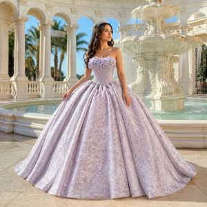 1557 Robe de Soirée Empire pour Femme, Élégante, Lilas, avec Corset, Jacquard Floral 3D, Appliques et Broderies, Taille Naturelle, pour Quinceañera - Product Image 1