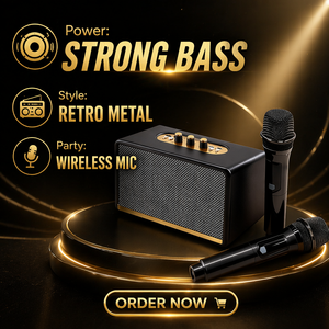 Enceinte Bluetooth Hi-Fi Rétro avec Basses Puissantes et Double Micro Sans Fil pour Karaoké Familial et Fêtes - Product Image 1