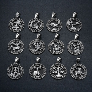 Collier du zodiaque en acier inoxydable plaqué or personnalisé en gros avec 12 signes du zodiaque pour hommes - Product Image 5