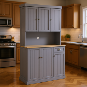 Mueble de Cocina Estilo Rústico, Alacena de 71'' con Encimera para Microondas, Cajones Ajustables, Modelo D0100X3509X, Color Gris - Product Image 2