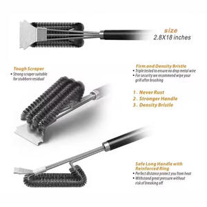 Malla de parrilla de cepillo de alambre de acero inoxidable de tres salidas de fábrica para <span class=keywords><strong>barbacoa</strong></span> caliente para <span class=keywords><strong>utensilios</strong></span> de <span class=keywords><strong>Amazon</strong></span> con mango de plástico - Product Image 4