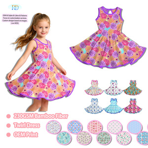 Vestido de Fiesta para Niñas con Estampado Lindo y Volantes, Diseño Personalizado, Disponible en Stock, Sin Mangas, de Fibra de Bambú - Product Image 3