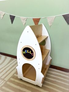 Moderno in legno bianco cremagliera ruote rotanti tavolo da disegno magnetico spazio libreria Mobile per i bambini per la scuola - Product Image 4