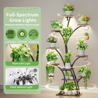 Lot de 2 supports pour plantes avec éclairage LED à spectre complet, étagère d'angle en bois et métal de 64,37 pouces, présentoir d'intérieur à plusieurs niveaux