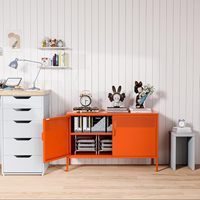 Mueble Moderno de Metal Naranja de 2 Puertas con Estantes Ajustables de 2 Niveles, Almacenamiento Multiusos para el Hogar, Sala de Estar, Oficina, Música