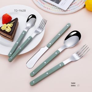 Ensemble de couverts réutilisables en acier inoxydable pour mariage avec poignée en ABS pleine soie couteau cuillère fourchette mariage hôtel couverts manche en plastique - Product Image 4