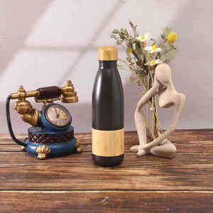 Gobelet isotherme à double paroi en acier inoxydable 304 avec manchon en bambou imitation bois, écologique et anti-fuite, pour le bureau - Product Image 3