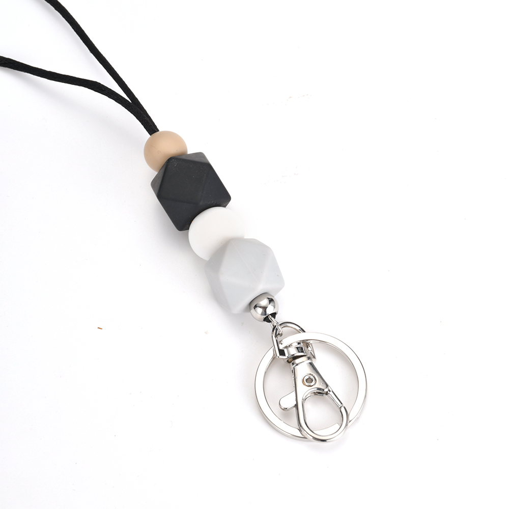 JY Custom Fashion Silicone Beaded Lanyard Keychain Teacher Nurse Student Wood Bead Work ID Pendant Necklace Key Lanyard Image 2