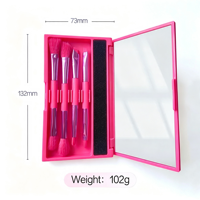 Ensemble de pinceaux de maquillage rose à double extrémité, 4 applicateurs cosmétiques avec miroir, étui compact et portable, 132 mm x 73 mm, 102 g