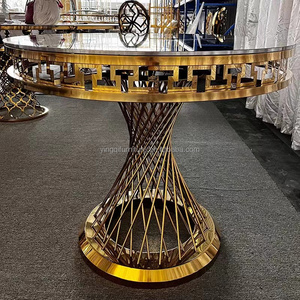 Luxury Durable Modern Round Gold Hotel Furniture Wedding <strong>Tables</strong> Stainless Steel with <strong>Glass</strong> for Outdoor Dining Events - Product Image 3