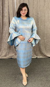 Luxury Formal Blue Knee Length Solid Button Painted Two-piece Plus <b>Size</b> Women's Dress Suit for Church Occasion - Product Image 2
