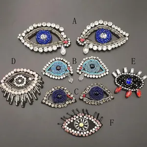 Stock Handmade design sew on clothing devil eye beading embroidery patch