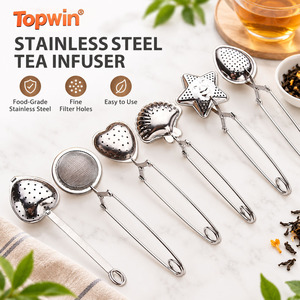 Infusor de té de malla de acero inoxidable chapado en oro con forma de corazón, personalizado, económico, con asa - Product Image 1