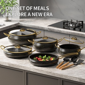 Chất lượng cao 12 miếng Thổ Nhĩ Kỳ Phong Cách Granite 304 thép không gỉ không dính Cookware Set với đôi tai và Silicone spatulas - Product Image 3