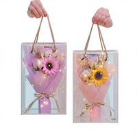 Boîte cadeau de bouquet de fleurs de savon transparentes, fleurs séchées, rose, tournesol, œillet, cadeau floral pour la fête des enseignants