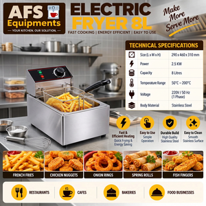 Friteuse électrique AFS Equipments 8L en acier inoxydable de qualité commerciale 2,5KW, cuisson rapide, usage en restaurant - Product Image 3