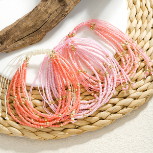 Boho Pha Lê 6 Nhiều Lớp Đầy Màu Sắc Hạt Giống Hạt Xếp Chồng Tình Bạn Vòng Đeo Tay Phụ Nữ Bện Dây Thừng Hạt Điều Chỉnh Vòng Đeo Tay Trang Sức Quà Tặng - Product Image 5