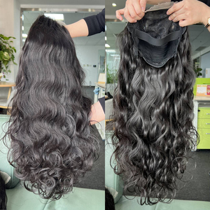 Vente en gros Monofilament de cheveux humains brésiliens bruts sans colle perruques longues ondulées avec devant en dentelle pour femmes noires - Product Image 1