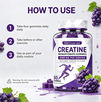 Gommes de créatine monohydrate pour hommes et femmes, fournissant de l'énergie, améliorant l'immunité, sans sucre, saveur raisin, forme personnalisée, 60 unités, OEM HALAL