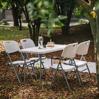 Tables et chaises pliantes en plastique HDPE durables pour la location en gros, idéales pour les événements extérieurs, les banquets, les jardins et les salles à manger.