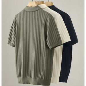 Chemise à manches courtes côtelée pour homme, couleur unie, coupe ample, disponible en abricot, noir, bleu, vert, tailles MLXL2XL3XL - Product Image 1
