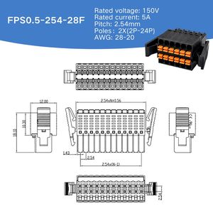 Bloc de bornes PCB enfichable double couche FPS0.5-254-<span class=keywords><strong>28F</strong></span>, double rangée <span class=keywords><strong>2</strong></span> entrées <span class=keywords><strong>2</strong></span> sorties, connecteur à bride avec boucle de verrouillage - Product Image 4