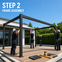 Pergola certifiée CE en aluminium avec revêtement en poudre, toit à lames motorisé bioclimatique, imperméable, pour balcon extérieur