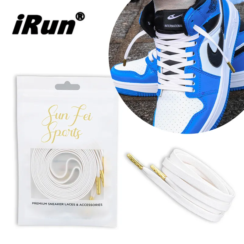 IRun Waxed Sneaker Shoe Laces Flat Waxed Leather Dress Shoe Laces With Gold Aglets 7mm Waxed Shoelace Metal Tips