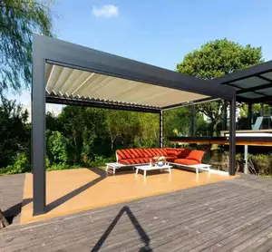 Outdoor Slimme Elektrische Led Dakluifel Intrekbare 4X3 3X4 Tuinhuisje Aluminium Pergola Kit