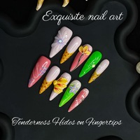 Ongles à presser 3D couleur vive, 10 pièces par paquet, en acrylique, faits à la main, design floral de luxe, vente en gros
