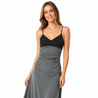 Robe longue sans manches pour femme, coupe trapèze, bicolore, à blocs de couleur, avec bretelles et taille froncée, 100% Polyester, coupe ample, style mature et tendance