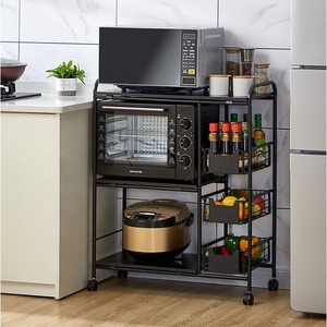2022 Kitchen Accessories <strong>Storage</strong> Organize Floor Multi-storey Cart <strong>Microwave</strong> Oven Rack Push Pull Out Fruit Vegetable Baskets - Product Image 2