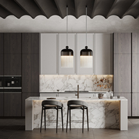 Services de conception 3D sur mesure pour ensembles de meubles de cuisine modernes et luxueux blancs et gris brillants, plans de villas et complexes hôteliers