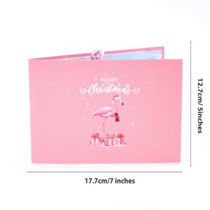 Tarjeta de Felicitación 3D Pop-up con Tema de Papá Noel y Flamencos, con un Lujoso y Fantástico Árbol de Navidad Rosa y una Pila de Regalos Rosados - Product Image 5