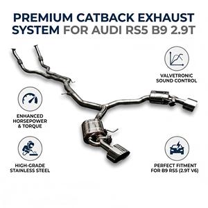 ท่อไอเสียแบบ Catback พร้อมวาล์ว ผลิตจากวัสดุ SS304 เชื่อมด้วยวิธี TIG ยี่ห้อ Vortex สำหรับ Audi RS5 B9 2.9T ปี 2019-2025 ปลายท่อรูปวงรีสีโครเมียม ระบบ Bolt-On - Product Image 1